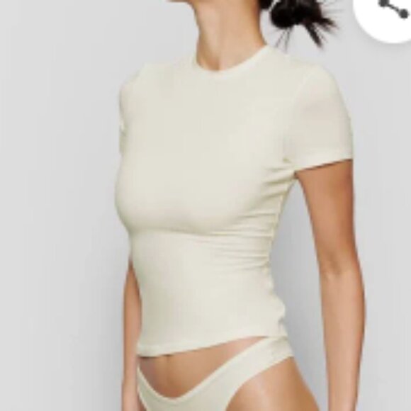 Skims Cotton Jersey T-Shirt – Bone / Size S - Picture 3 of 5